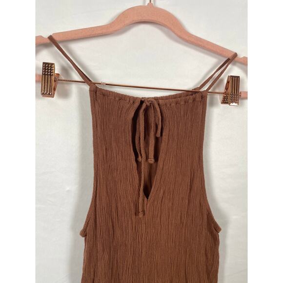 Forever 21 Women Crinkle Halter Maxi Dress Elastic Waist Tie Back Rust Size S - Picture 7 of 8